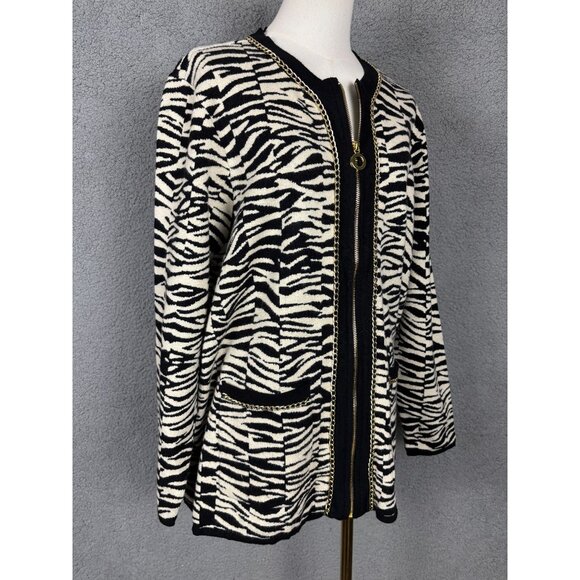 Belldini Plus Size Black Label Women's Zebra Jacquard Sweater Jacket 3X NWT's - Picture 3 of 8